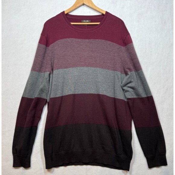 Tasso Elba Crew Neck Sweater Striped Colorblock Red Plum Gray Men's Size XL NWT - Picture 3 of 9